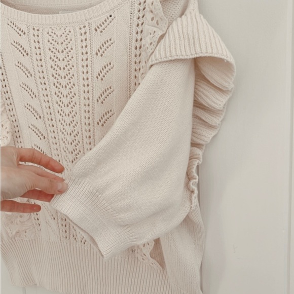 Lauren Conrad Eyelet Lace Knit Ruffles Crochet Short Sleeve Sweater Neutral XXL - Picture 8 of 13